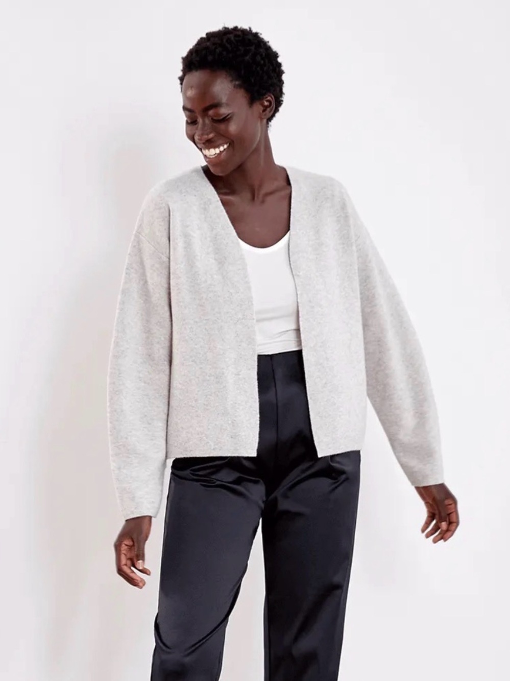 ADAY Womens Sz L Soft Landing Jacket Cardigan Oatmeal Gray Cashmere Wool
